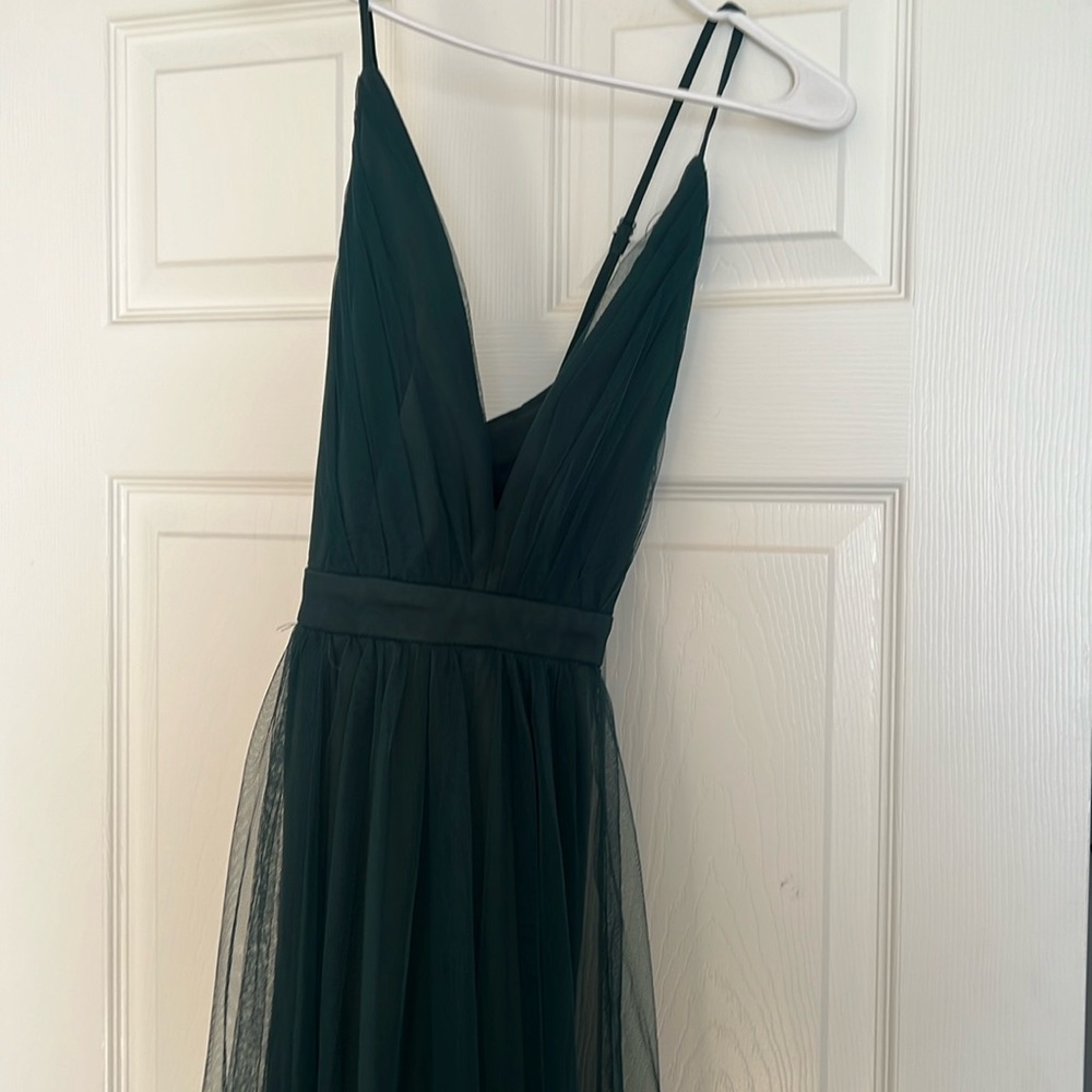 Emerald green tulle maxi dress
